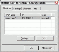 xtelsio TAPI for snom screenshot