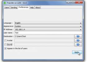 Transfer on LAN screenshot